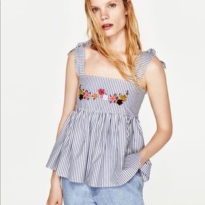 ZARA STRIPED EMBROIDERY TOP